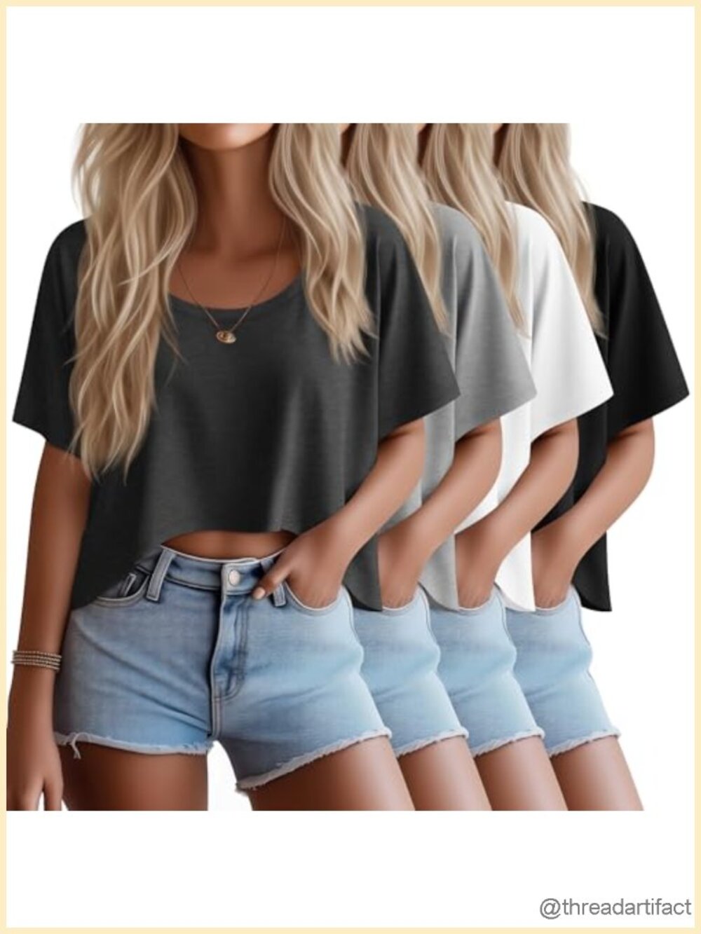 4 Pack Women's Cotton Crop Tops Loose Short Sleeve Oversized Boxy Tees